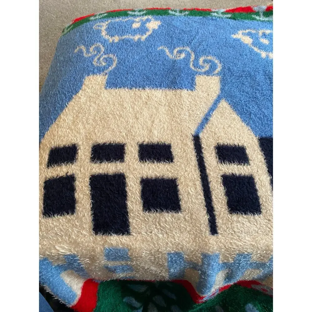 Vtg 80s Dinarsu Crown Crafts Acrylic Home Sweet Home Blanket  80” X 60” Cows